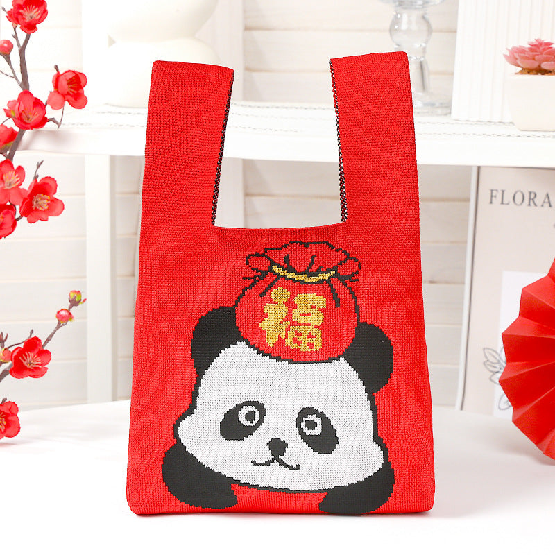 New Year Panda Bag Red Lucky Knitted Bags