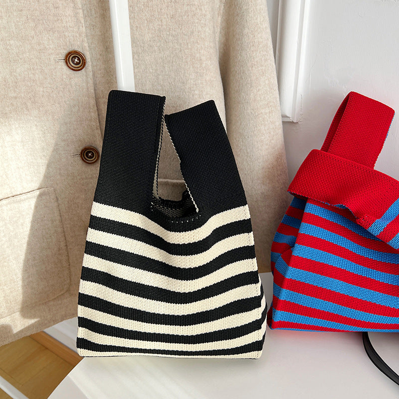 Atmosphere Striped Contrast Color Polka Dot Handbag For Women