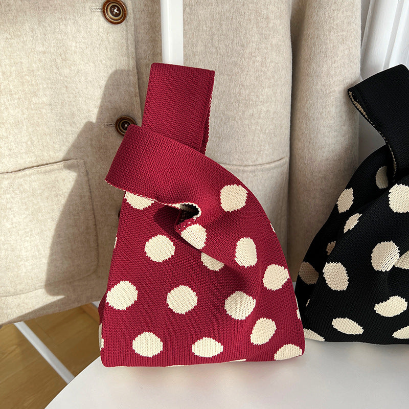 Atmosphere Striped Contrast Color Polka Dot Handbag For Women