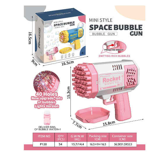 Best Bubble Gun Rocket 69 Holes Soap Bubbles Machine Gun Shape Automatic Blower With Light Toys For Kids Pomperos