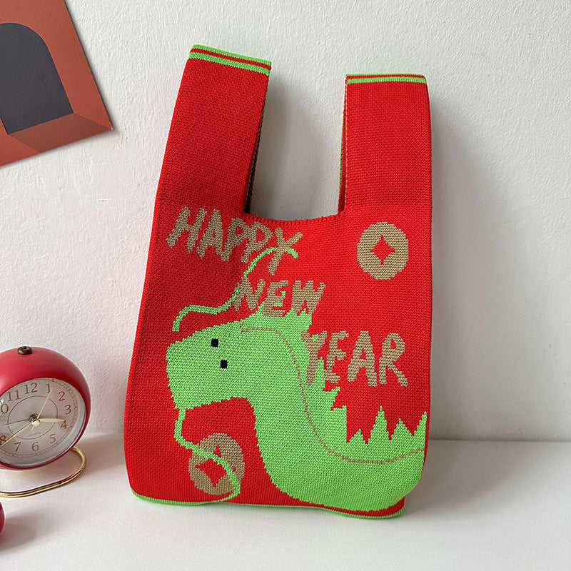 Dragon Red Festive Knitted High-grade New Year Small Gift Shoulder Bag