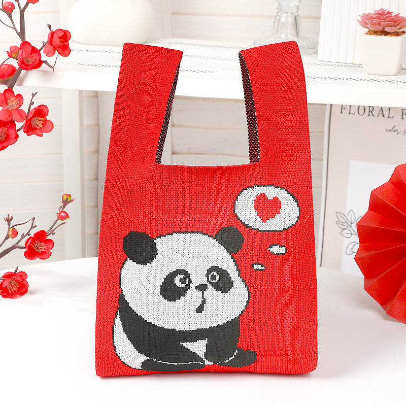 New Year Panda Bag Red Lucky Knitted Bags