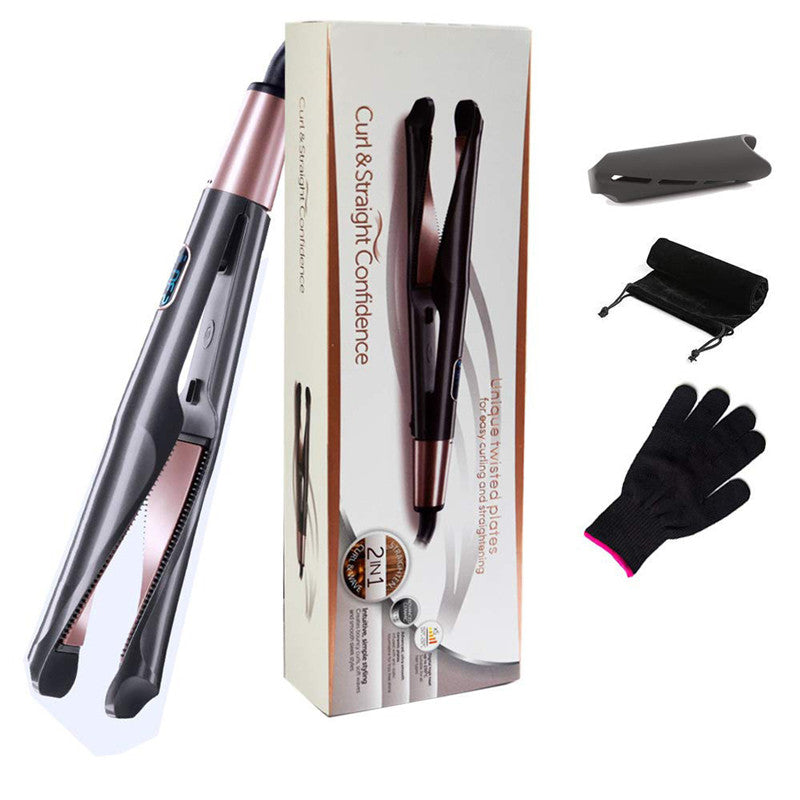 2 In 1 Hair Straightener And Curler Curling Iron For All Hair Types Tourmaline Ceramic Twisted Flat Iron