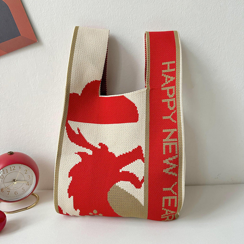 Dragon Red Festive Knitted High-grade New Year Small Gift Shoulder Bag