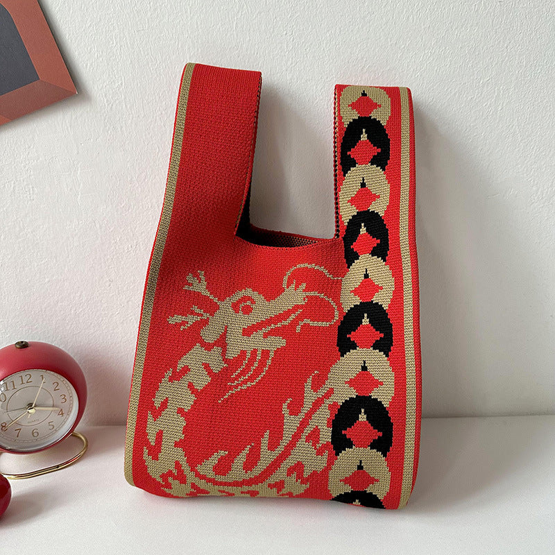 Dragon Red Festive Knitted High-grade New Year Small Gift Shoulder Bag