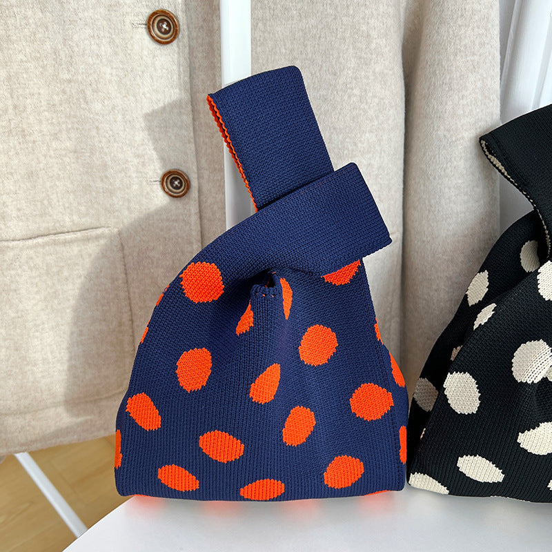 Atmosphere Striped Contrast Color Polka Dot Handbag For Women