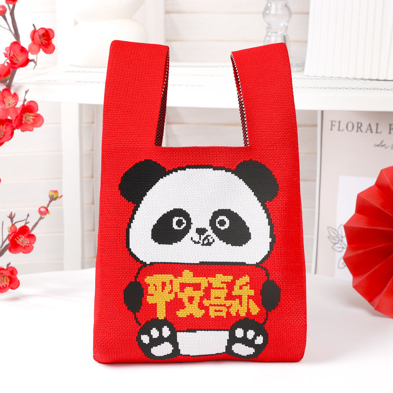 New Year Panda Bag Red Lucky Knitted Bags