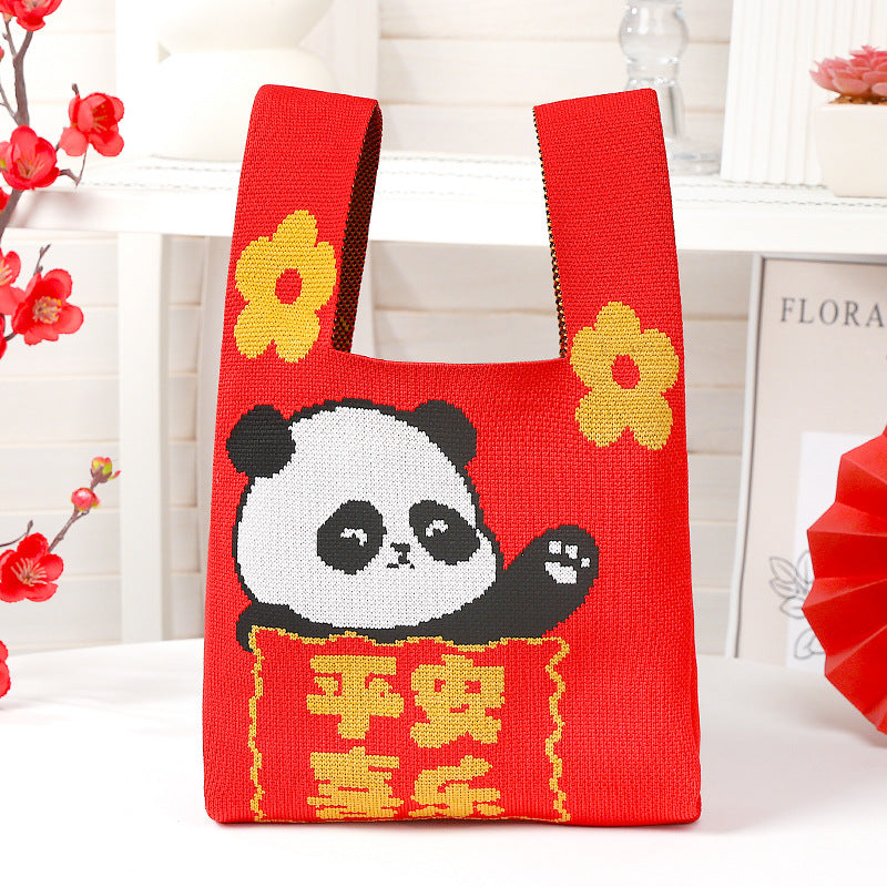 New Year Panda Bag Red Lucky Knitted Bags