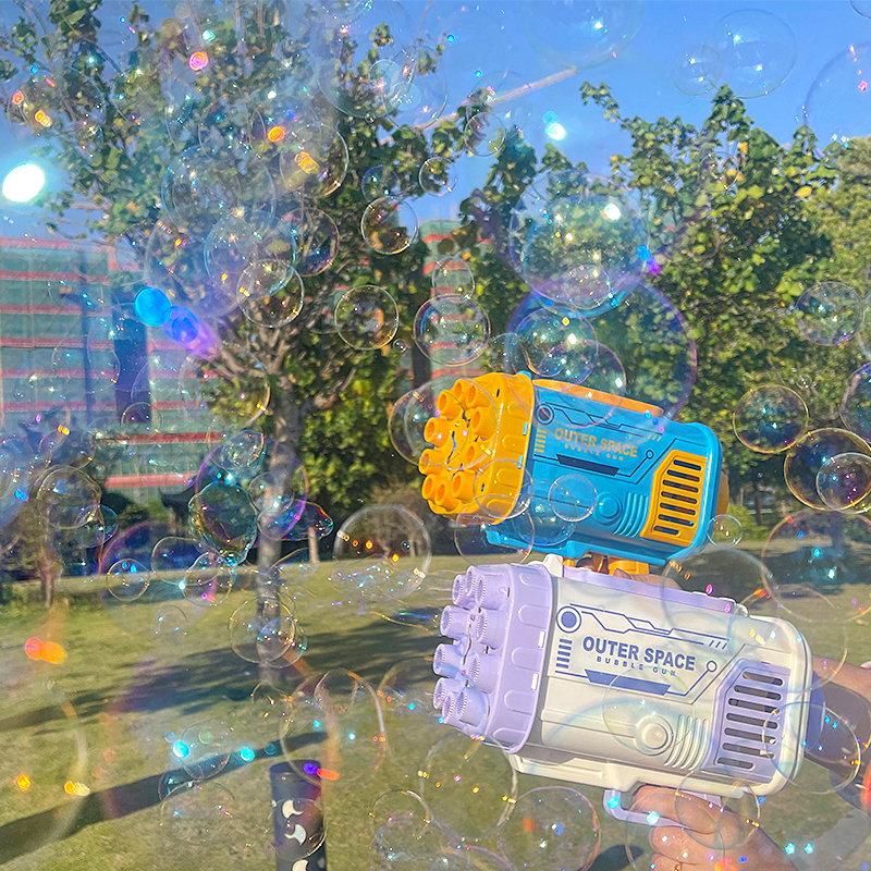 Best Bubble Gun Rocket 69 Holes Soap Bubbles Machine Gun Shape Automatic Blower With Light Toys For Kids Pomperos