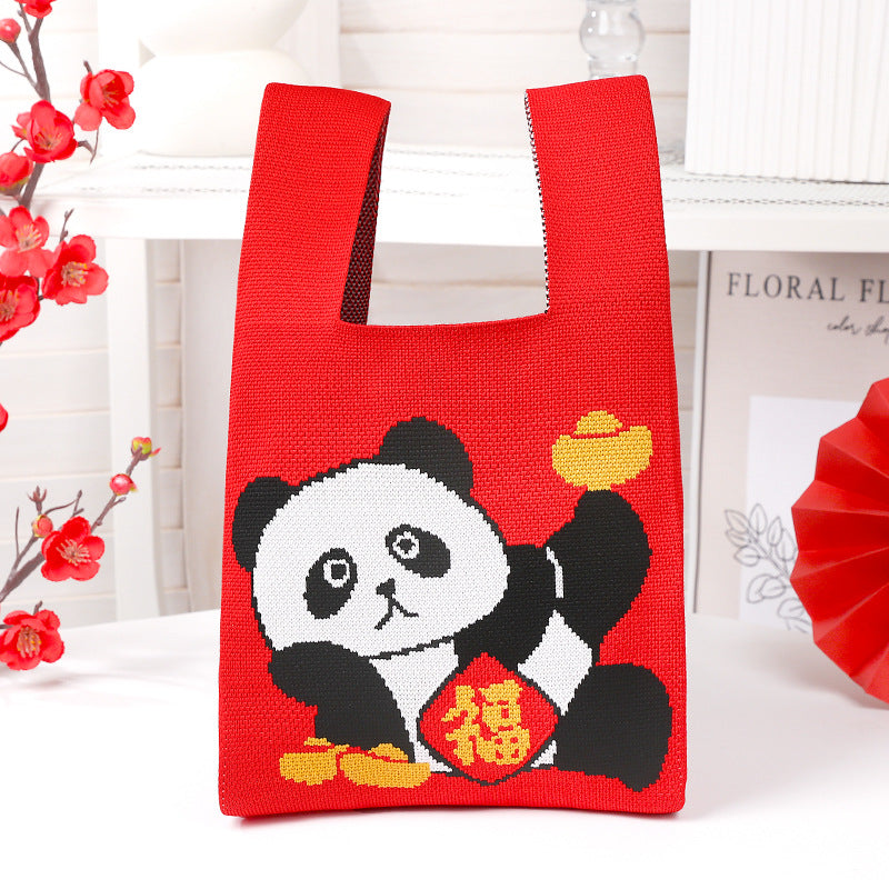 New Year Panda Bag Red Lucky Knitted Bags