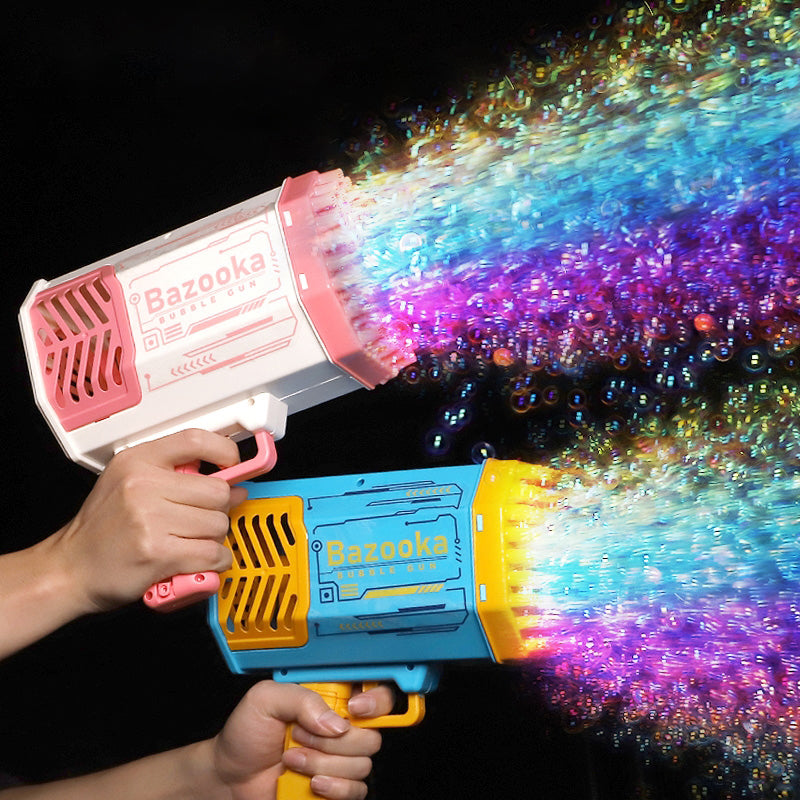 Best Bubble Gun Rocket 69 Holes Soap Bubbles Machine Gun Shape Automatic Blower With Light Toys For Kids Pomperos