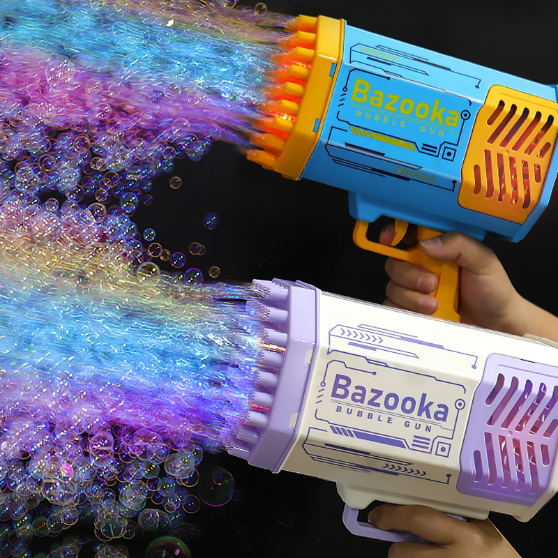 Best Bubble Gun Rocket 69 Holes Soap Bubbles Machine Gun Shape Automatic Blower With Light Toys For Kids Pomperos