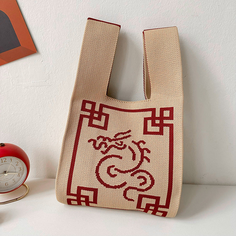 Dragon Red Festive Knitted High-grade New Year Small Gift Shoulder Bag