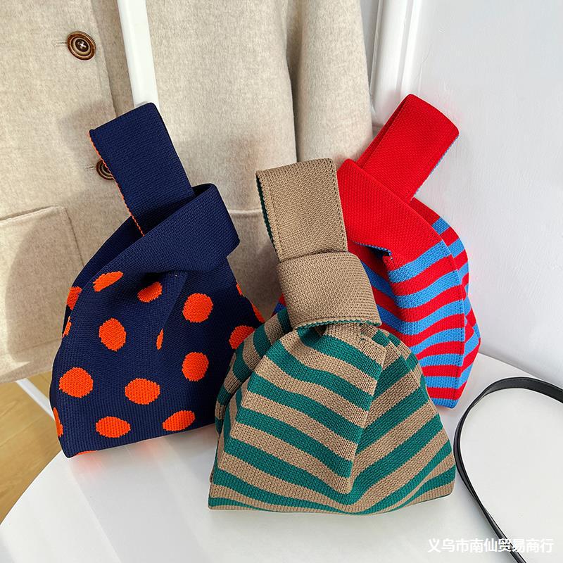 Atmosphere Striped Contrast Color Polka Dot Handbag For Women