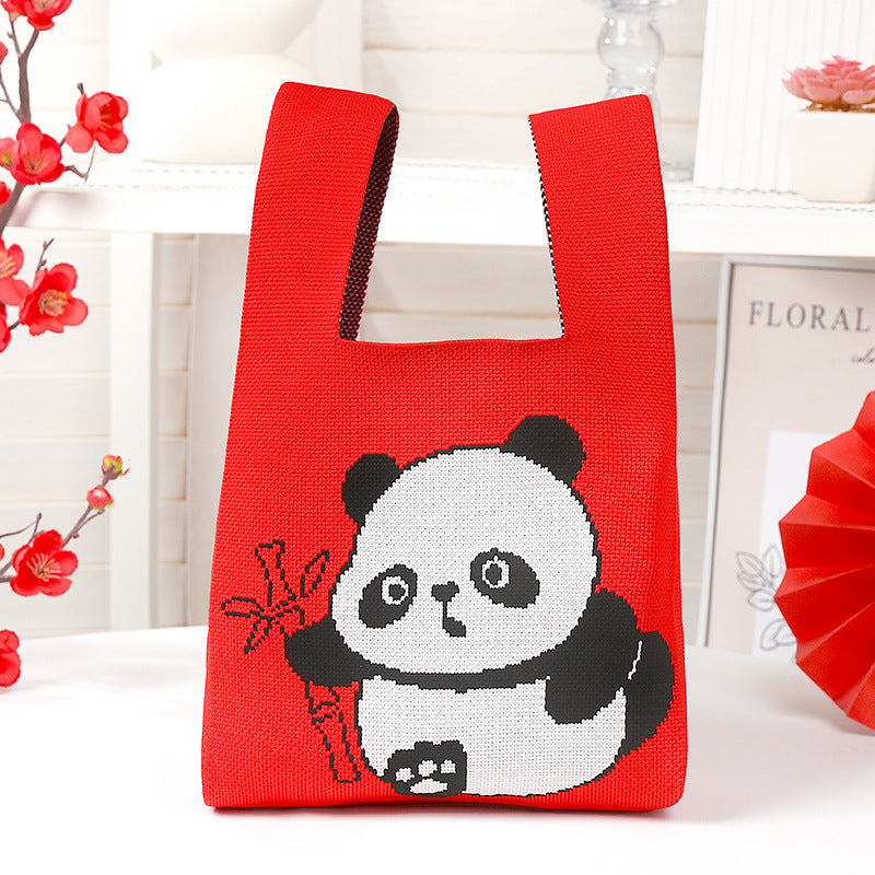 New Year Panda Bag Red Lucky Knitted Bags