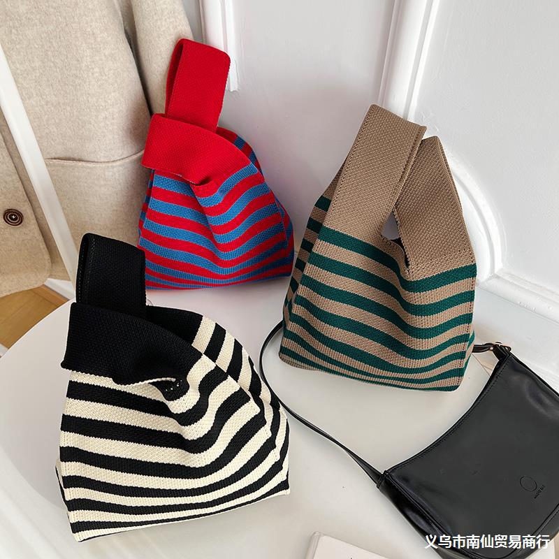 Atmosphere Striped Contrast Color Polka Dot Handbag For Women