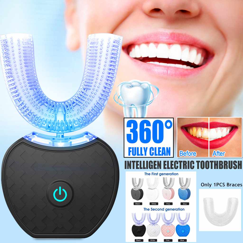 Best 360 Degrees Intelligent Automatic Electric Toothbrush Waterproof U Type Tooth Brush Whitening Blue Light USB Charging