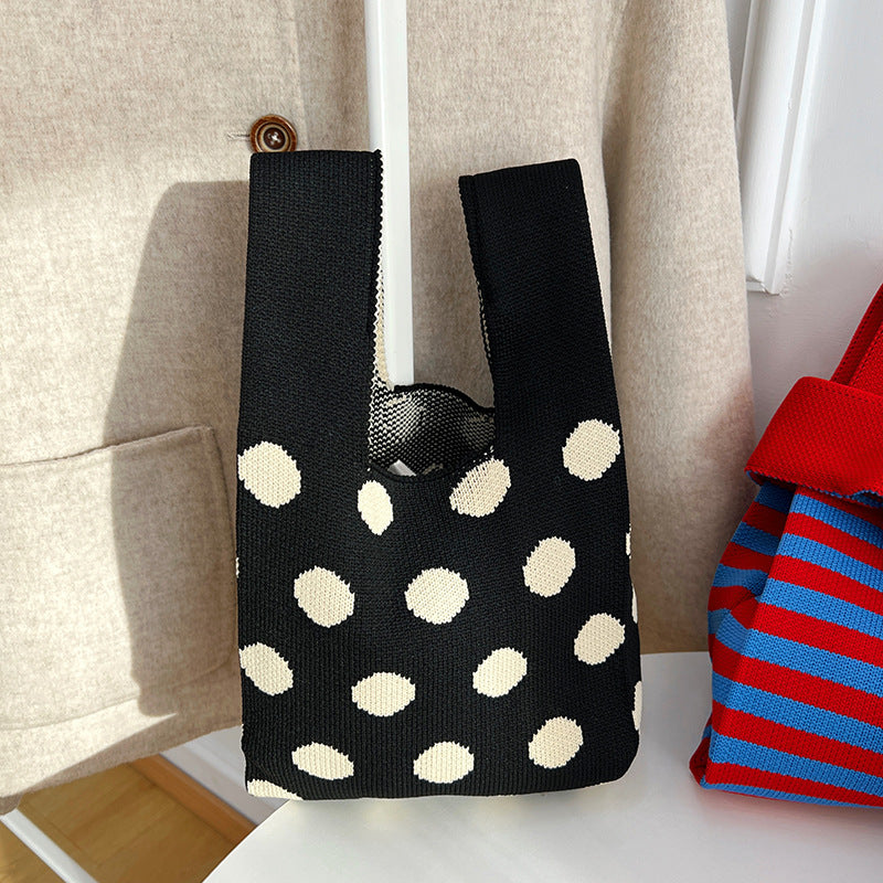 Atmosphere Striped Contrast Color Polka Dot Handbag For Women