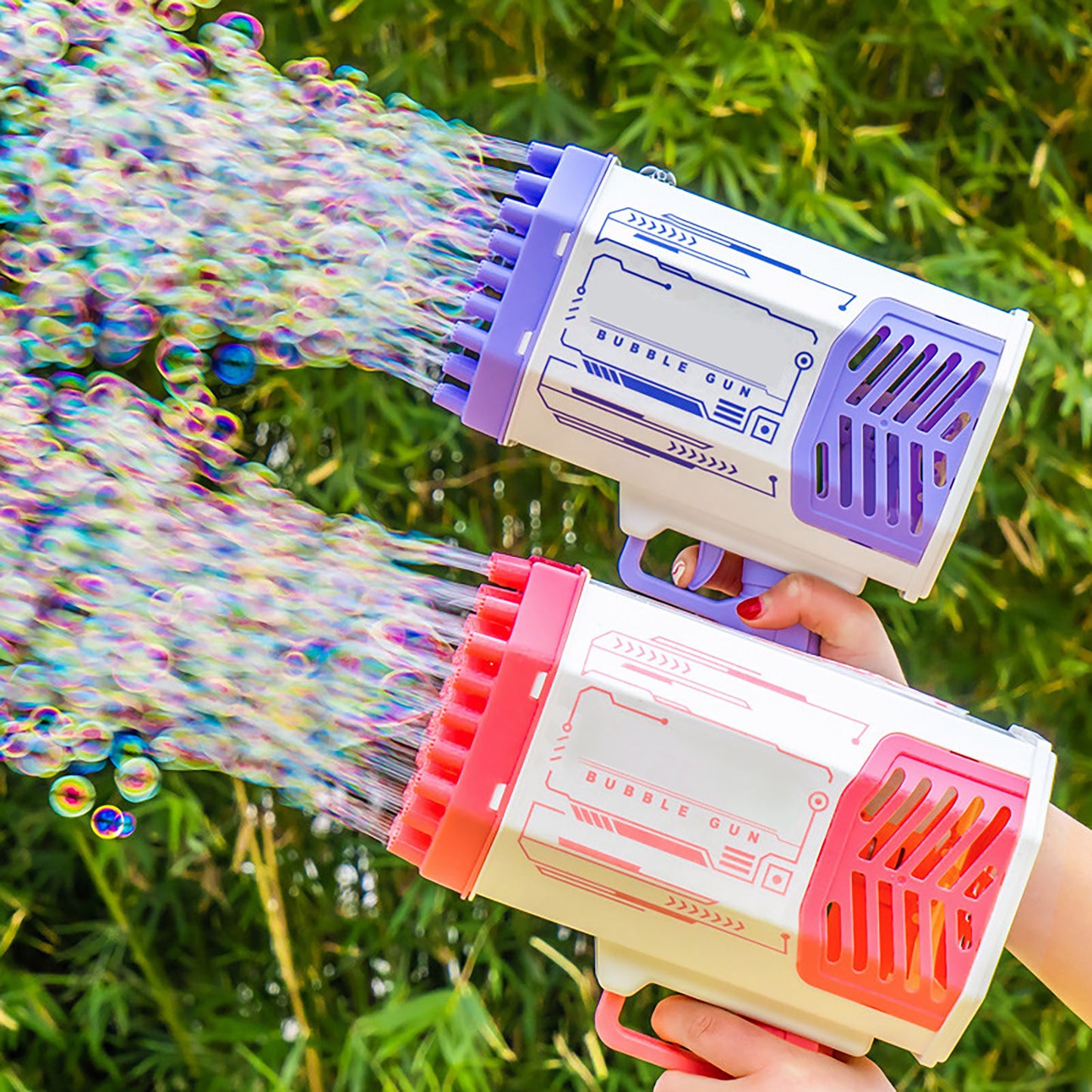 Best Bubble Gun Rocket 69 Holes Soap Bubbles Machine Gun Shape Automatic Blower With Light Toys For Kids Pomperos