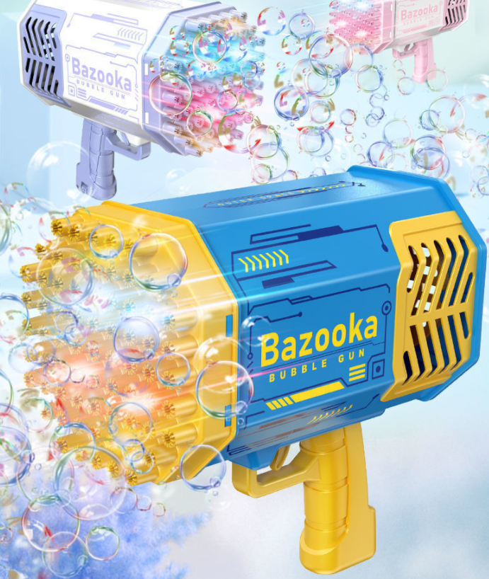 Best Bubble Gun Rocket 69 Holes Soap Bubbles Machine Gun Shape Automatic Blower With Light Toys For Kids Pomperos