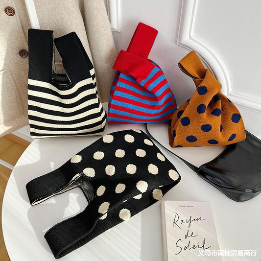 Atmosphere Striped Contrast Color Polka Dot Handbag For Women