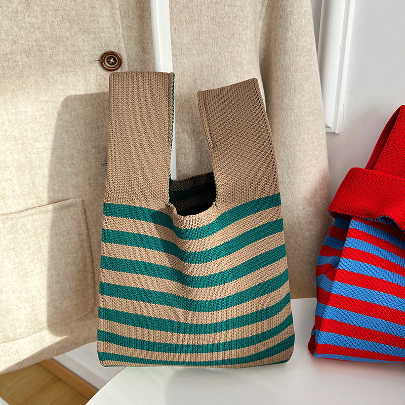 Atmosphere Striped Contrast Color Polka Dot Handbag For Women