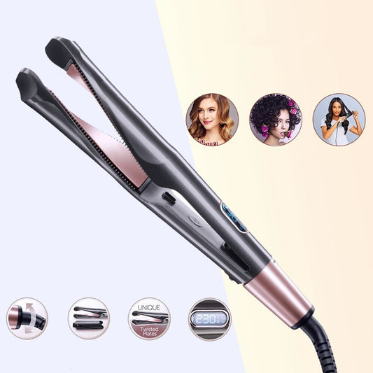 2 In 1 Hair Straightener And Curler Curling Iron For All Hair Types Tourmaline Ceramic Twisted Flat Iron