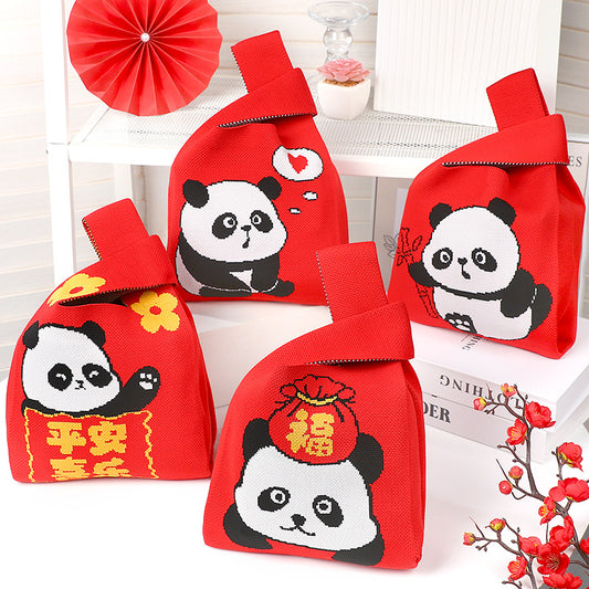 New Year Panda Bag Red Lucky Knitted Bags