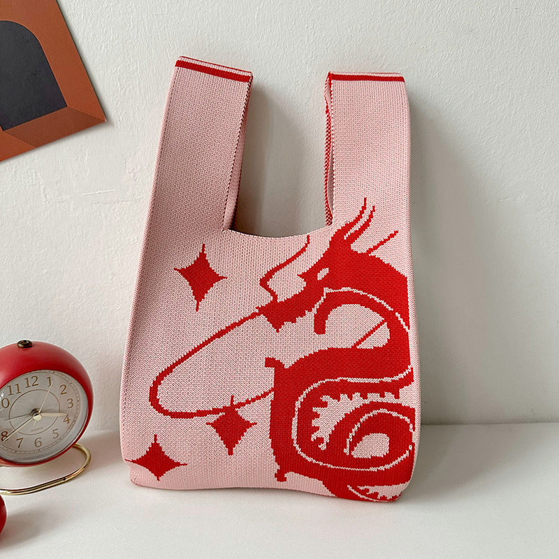 Dragon Red Festive Knitted High-grade New Year Small Gift Shoulder Bag